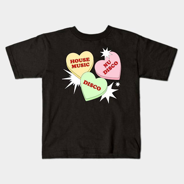 HOUSE DISCO NU DISCO - Candy Hearts Kids T-Shirt by DISCOTHREADZ 